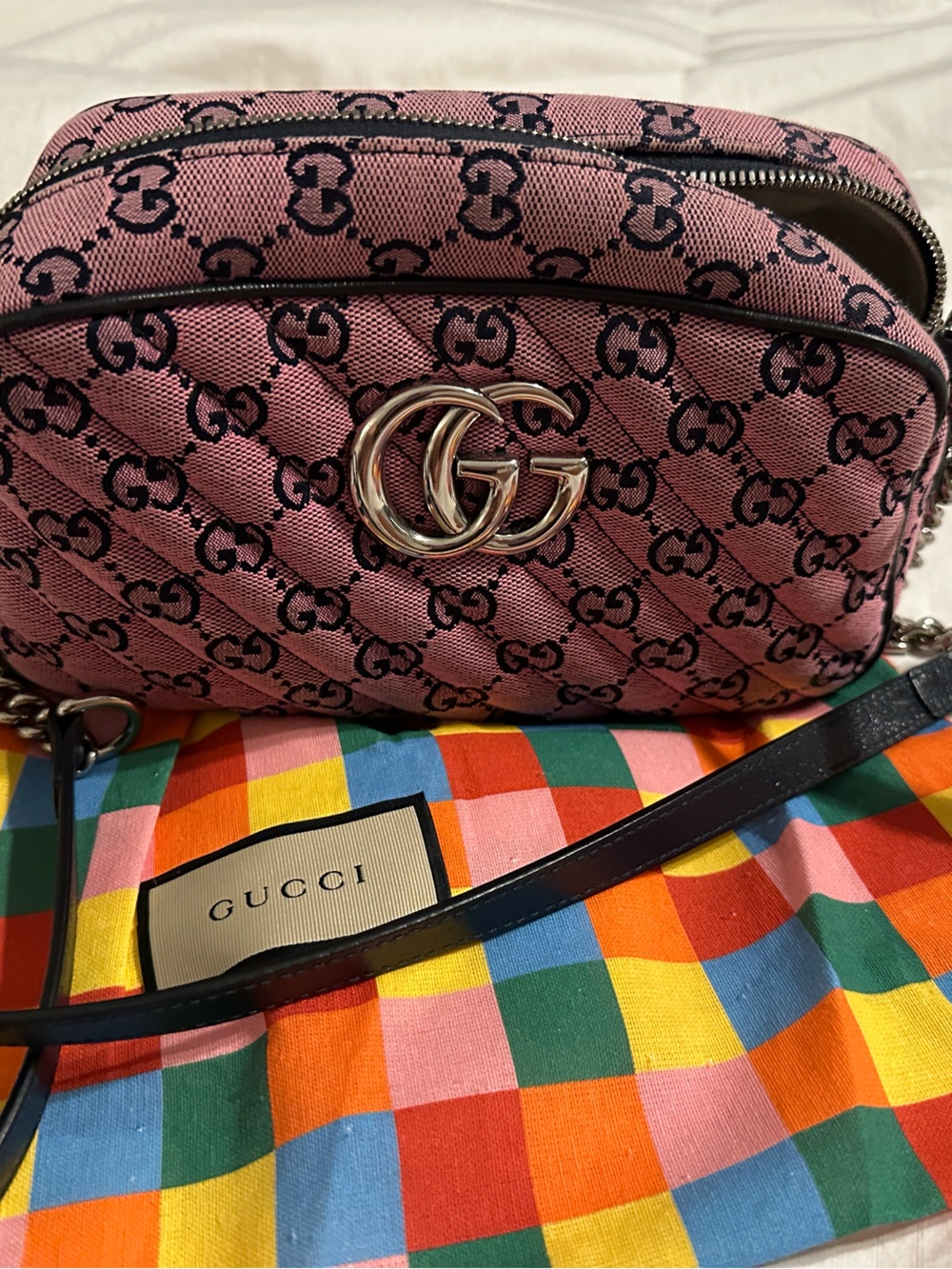 Gucci Pink GG Quilted Canvas Crossbody Bag with Silver Double G - Picture 14 of 14